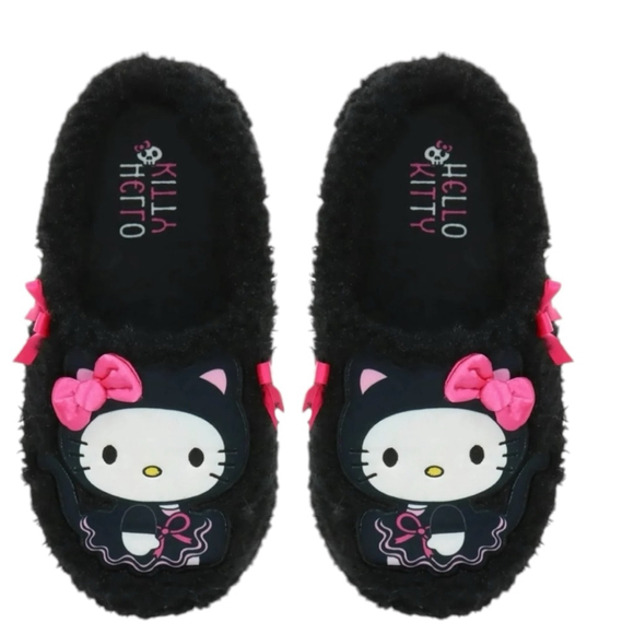 Women's Hello Kitty Slippers Fuzzy Black Pink Size 7/8 - Picture 4 of 7